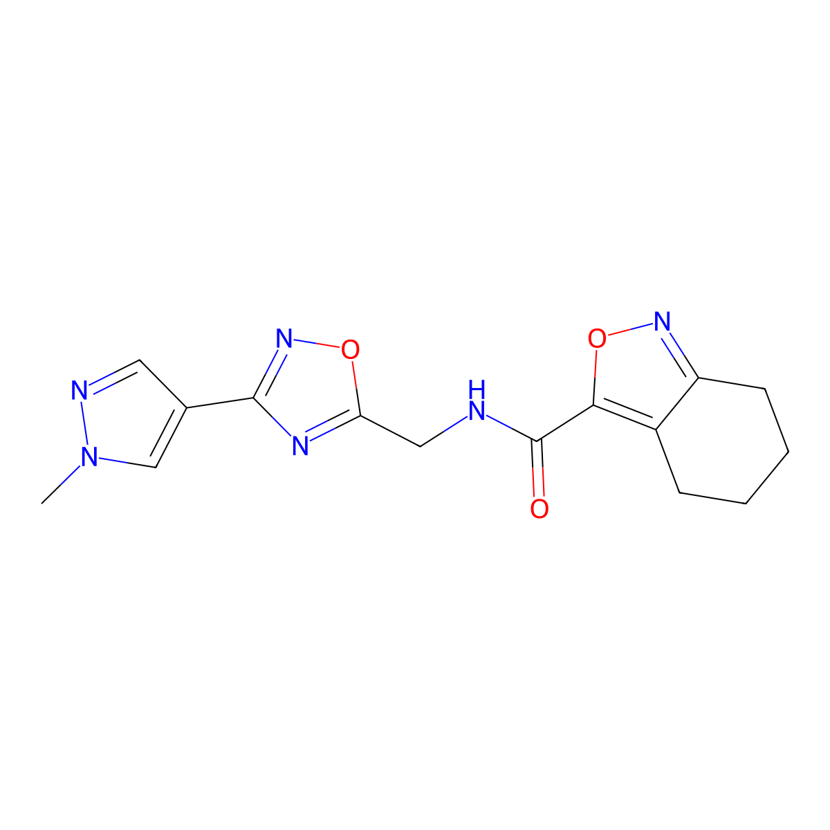 N-{[3-(1-methyl-1H-pyrazol-4-yl)-1,2,4-oxadiazol-5-yl]methyl}-4,5,6,7-tetrahydro-2,1-benzoxazole-3-carboxamide molecular structure, CAS 2097921-62-3