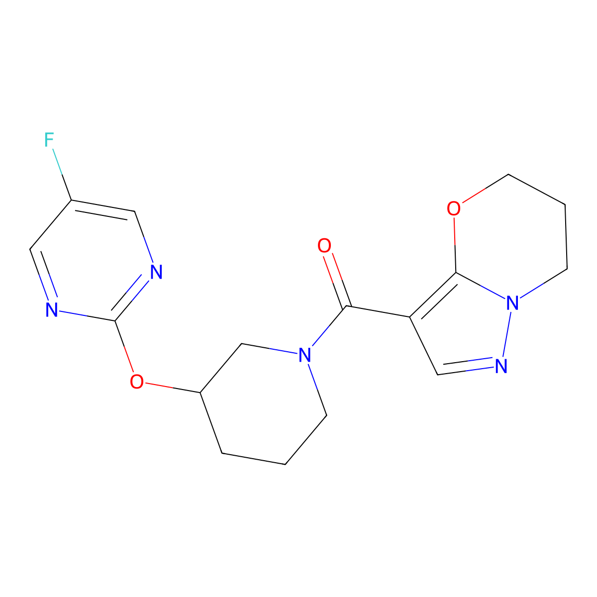 (6,7-dihydro-5H-pyrazolo[5,1-b][1,3]oxazin-3-yl)(3-((5-fluoropyrimidin-2-yl)oxy)piperidin-1-yl)methanone molecular structure, CAS 2097921-66-7
