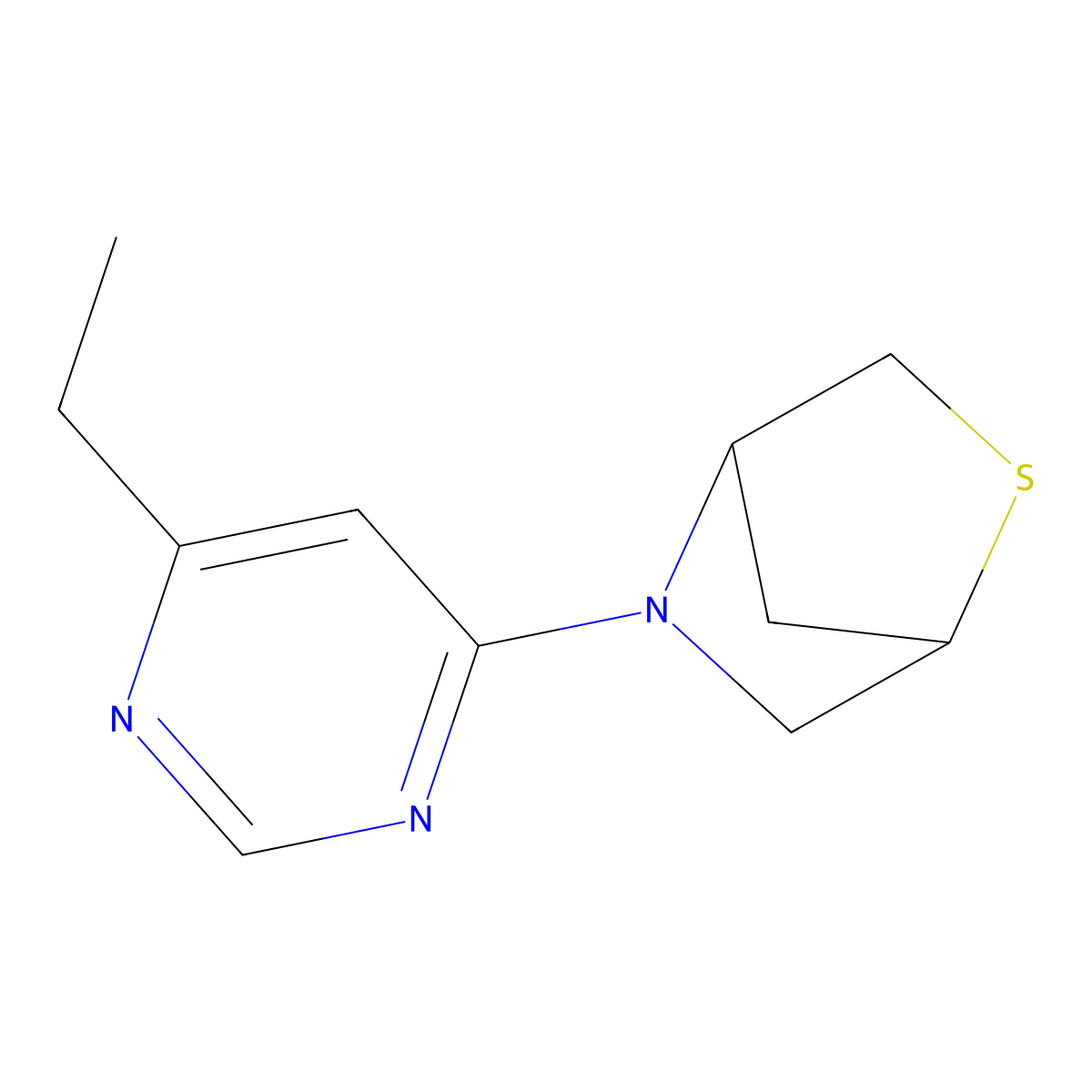 5-(6-Ethylpyrimidin-4-yl)-2-thia-5-azabicyclo[2.2.1]heptane molecular structure, CAS 2097921-74-7