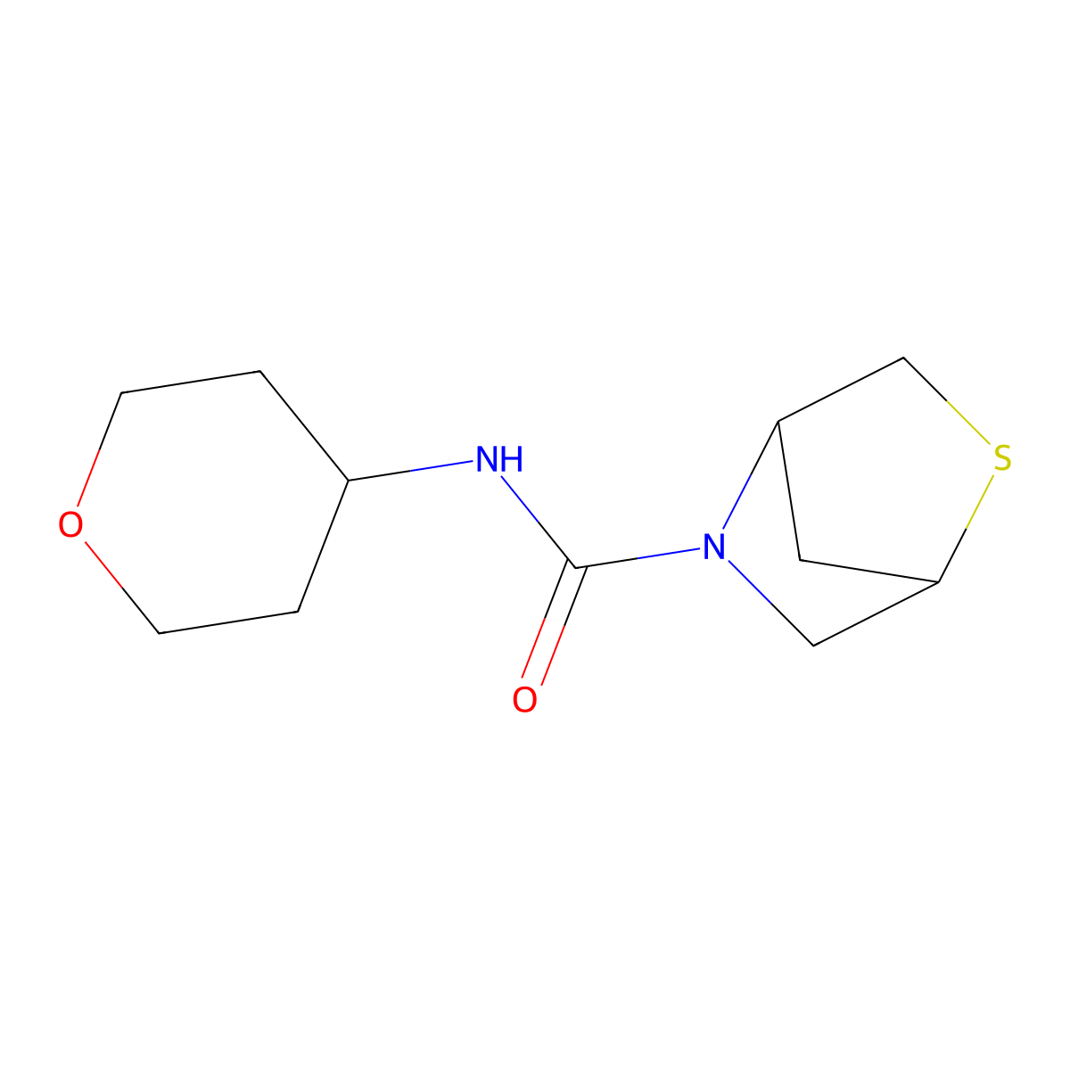 N-(oxan-4-yl)-2-thia-5-azabicyclo[2.2.1]heptane-5-carboxamide molecular structure, CAS 2097921-78-1