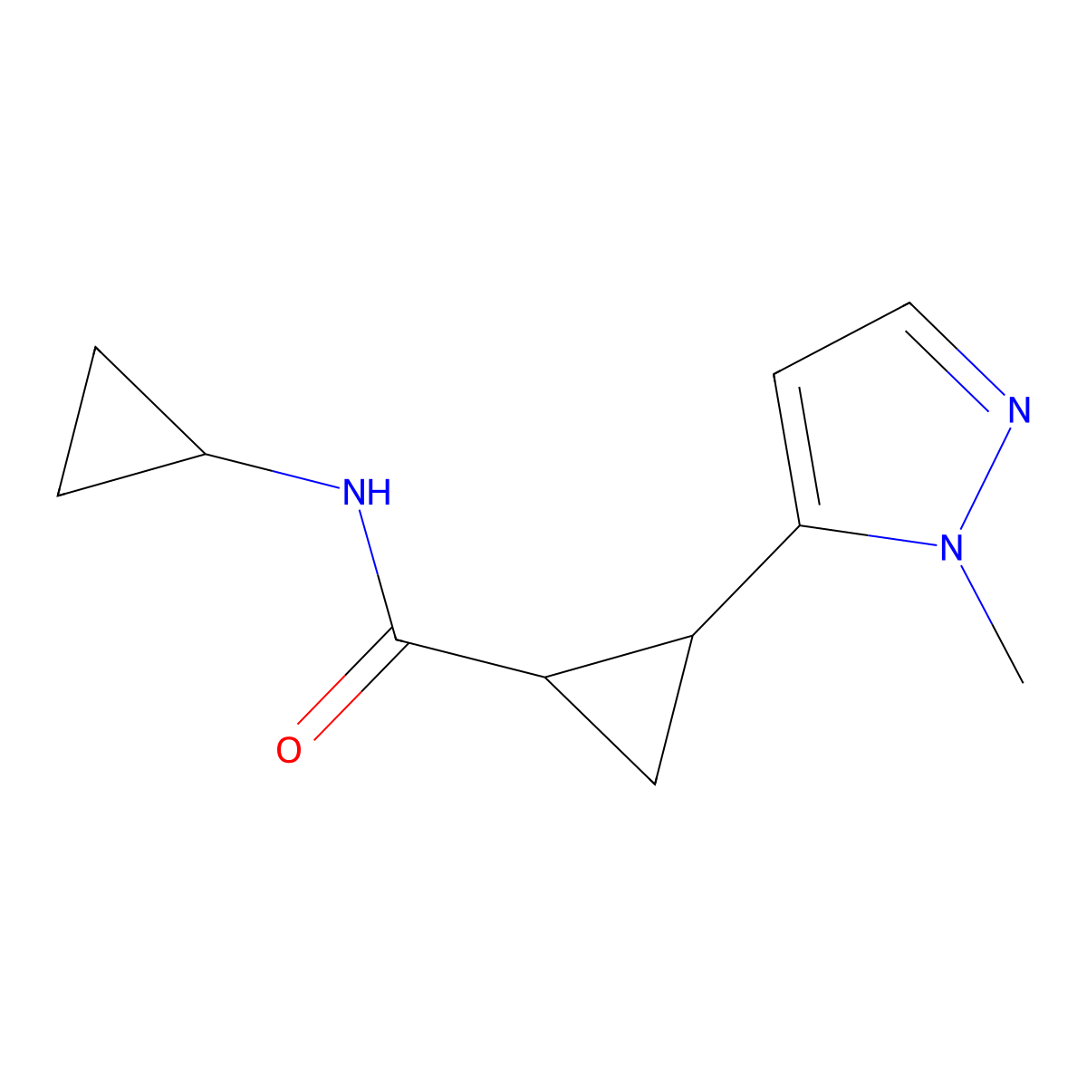 N-cyclopropyl-2-(1-methyl-1H-pyrazol-5-yl)cyclopropane-1-carboxamide molecular structure, CAS 2097921-81-6