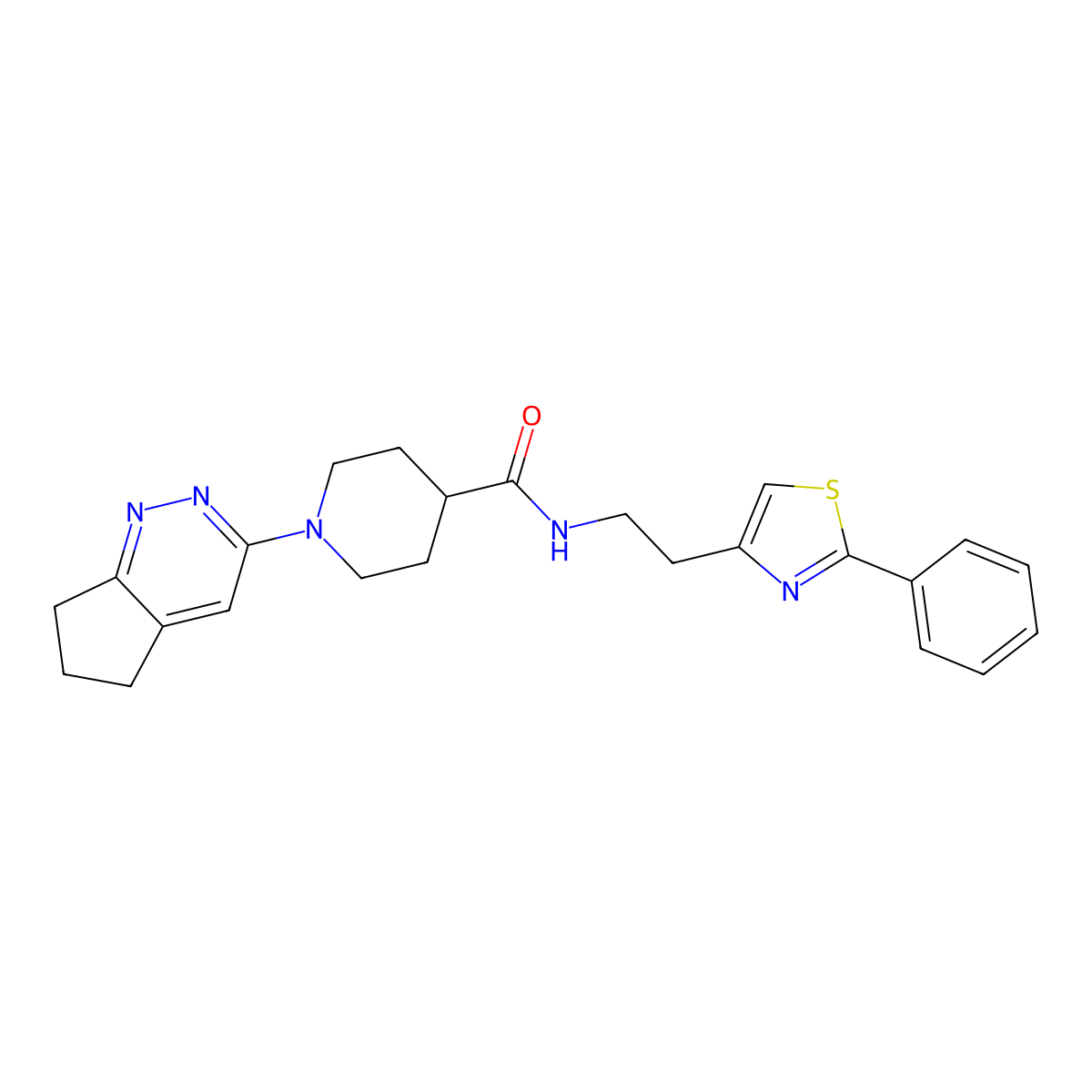1-{5H,6H,7H-cyclopenta[c]pyridazin-3-yl}-N-[2-(2-phenyl-1,3-thiazol-4-yl)ethyl]piperidine-4-carboxamide molecular structure, CAS 2097921-85-0