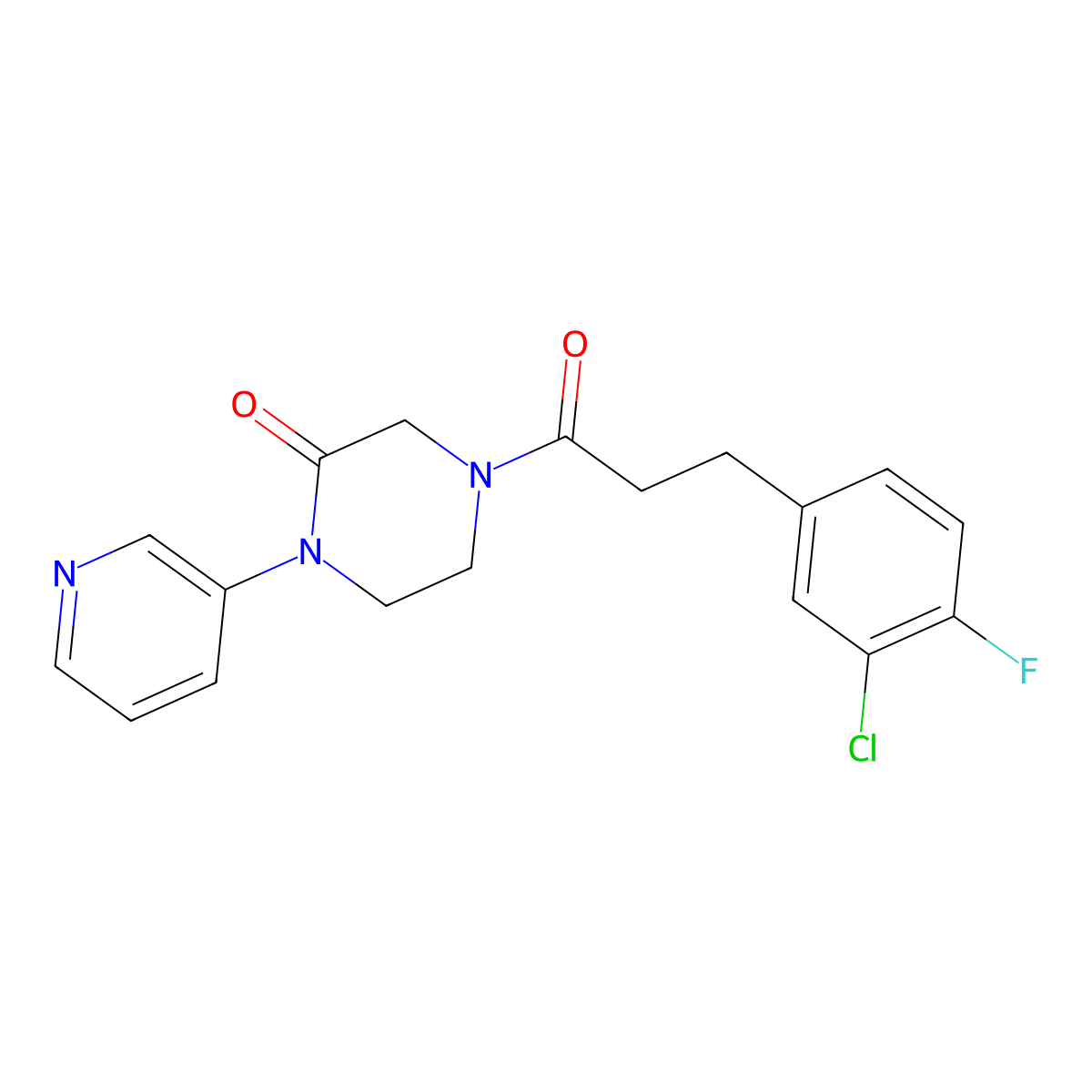 4-[3-(3-Chloro-4-fluorophenyl)propanoyl]-1-(pyridin-3-yl)piperazin-2-one molecular structure, CAS 2097921-89-4