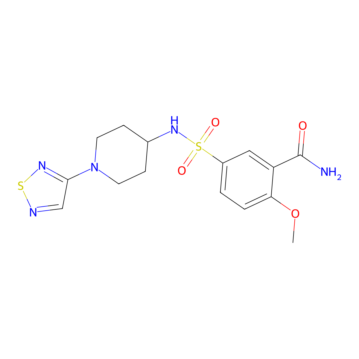 2-Methoxy-5-{[1-(1,2,5-thiadiazol-3-yl)piperidin-4-yl]sulfamoyl}benzamide molecular structure, CAS 2097921-95-2