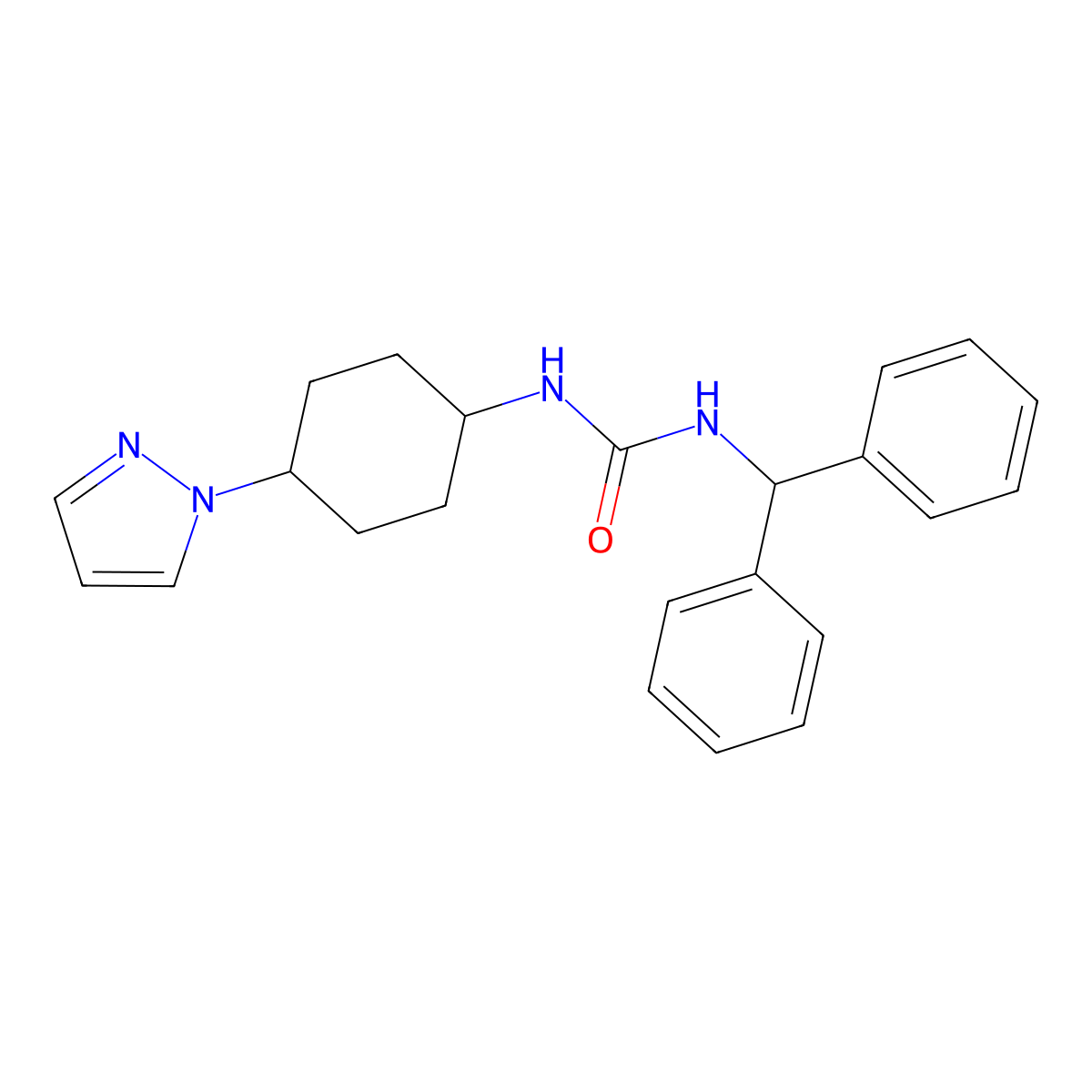 1-(diphenylmethyl)-3-[4-(1H-pyrazol-1-yl)cyclohexyl]urea molecular structure, CAS 2097921-96-3