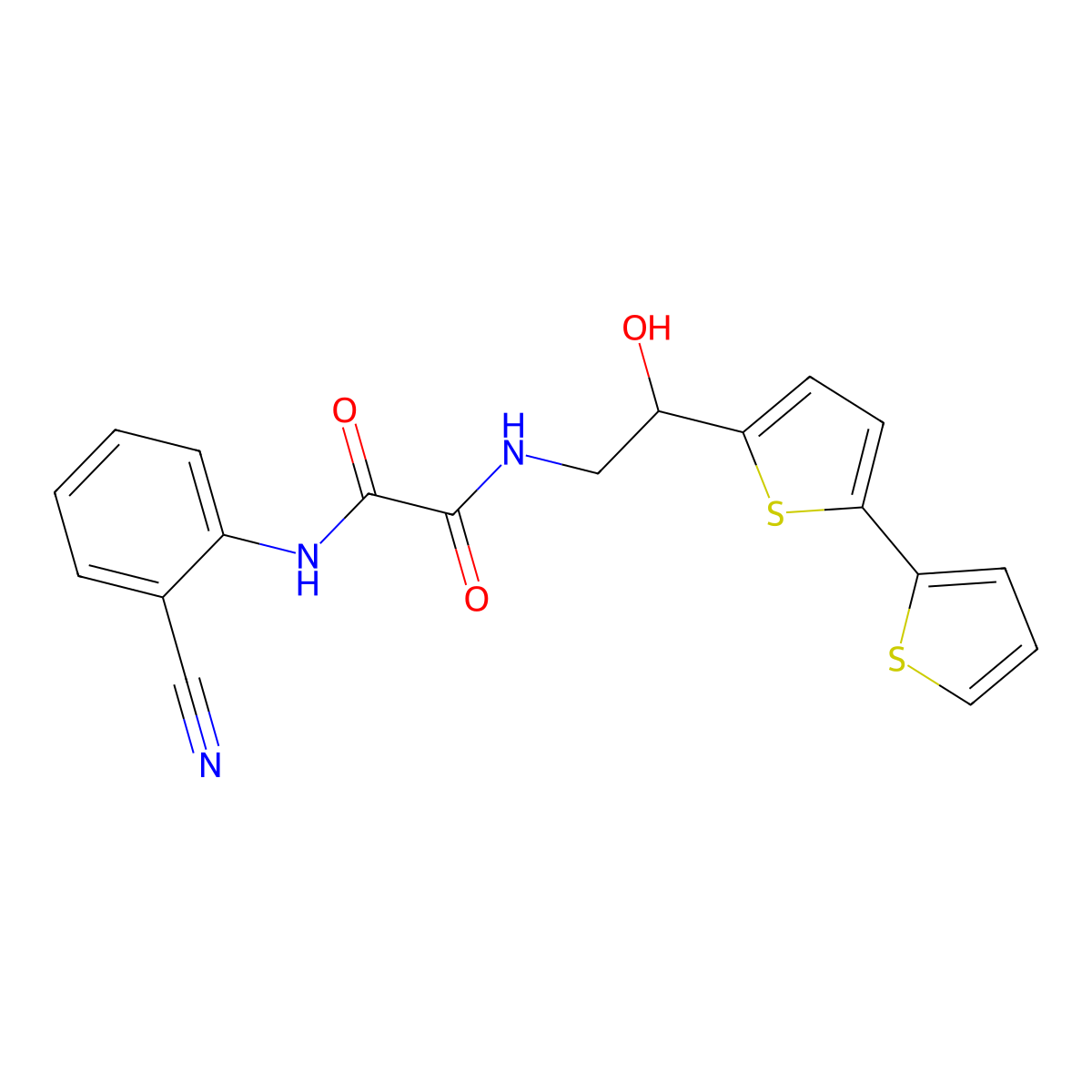 N-(2-{[2,2'-bithiophene]-5-yl}-2-hydroxyethyl)-N'-(2-cyanophenyl)ethanediamide molecular structure, CAS 2097921-97-4