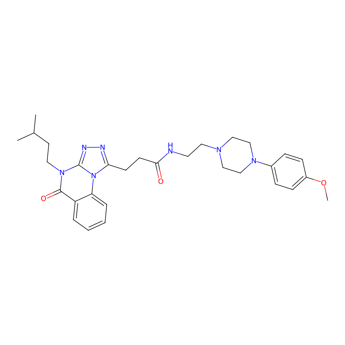 N-{2-[4-(4-methoxyphenyl)piperazin-1-yl]ethyl}-3-[4-(3-methylbutyl)-5-oxo-4H,5H-[1,2,4]triazolo[4,3-a]quinazolin-1-yl]propanamide molecular structure, CAS 2097922-05-7