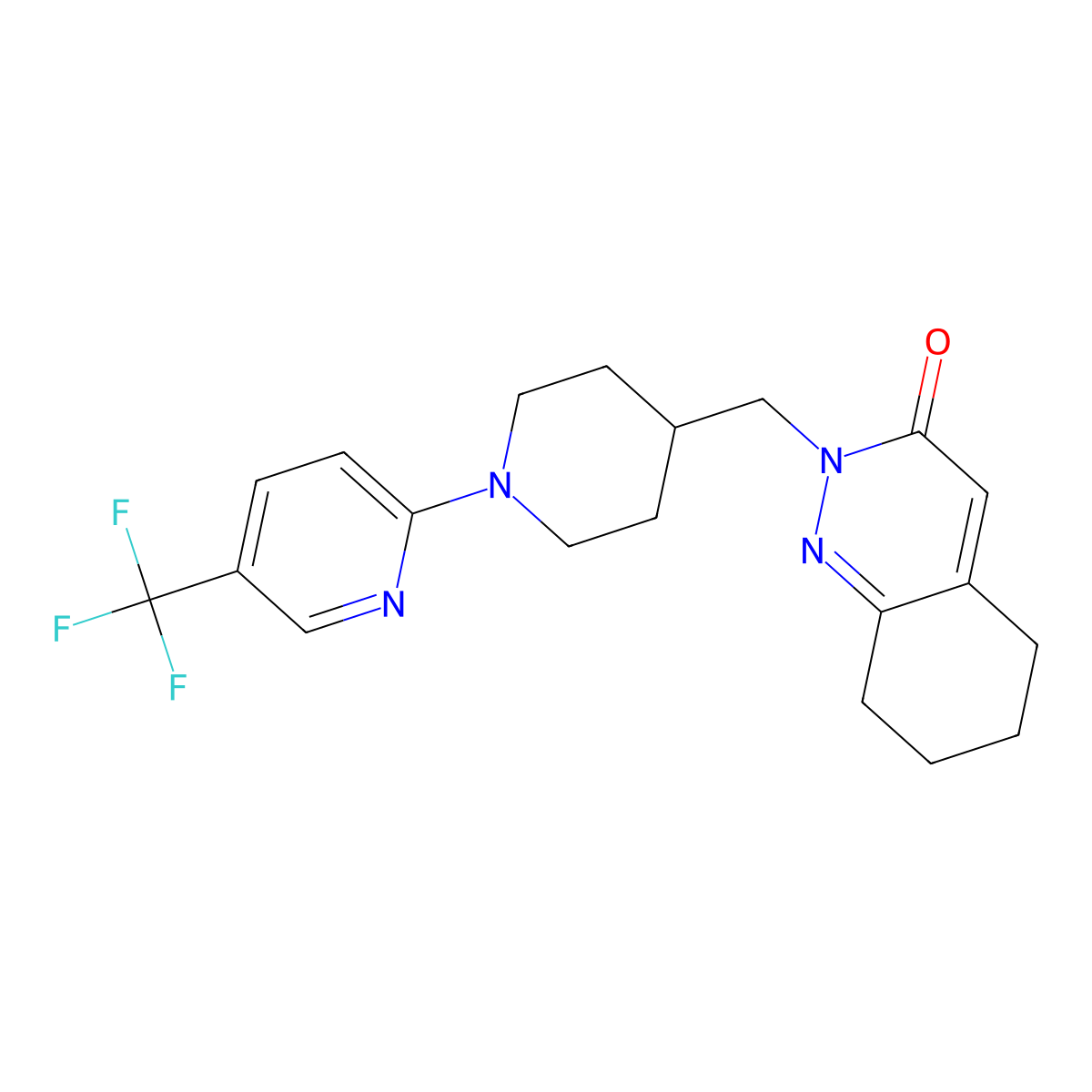 2-({1-[5-(Trifluoromethyl)pyridin-2-yl]piperidin-4-yl}methyl)-2,3,5,6,7,8-hexahydrocinnolin-3-one molecular structure, CAS 2097922-09-1