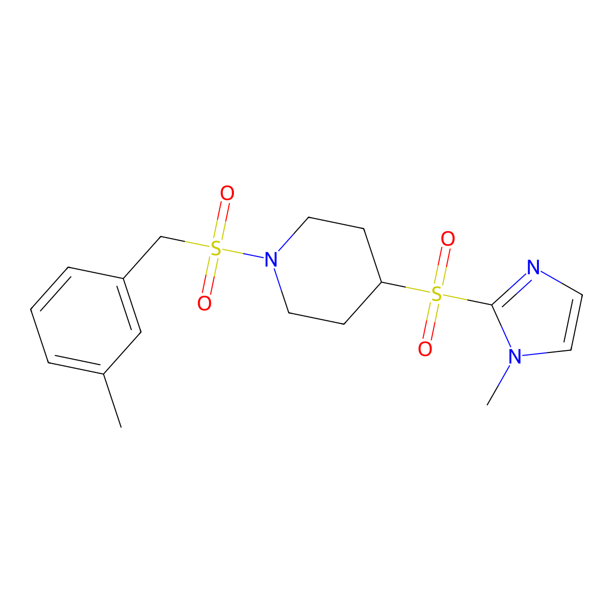 4-((1-methyl-1H-imidazol-2-yl)sulfonyl)-1-((3-methylbenzyl)sulfonyl)piperidine molecular structure, CAS 2097922-10-4