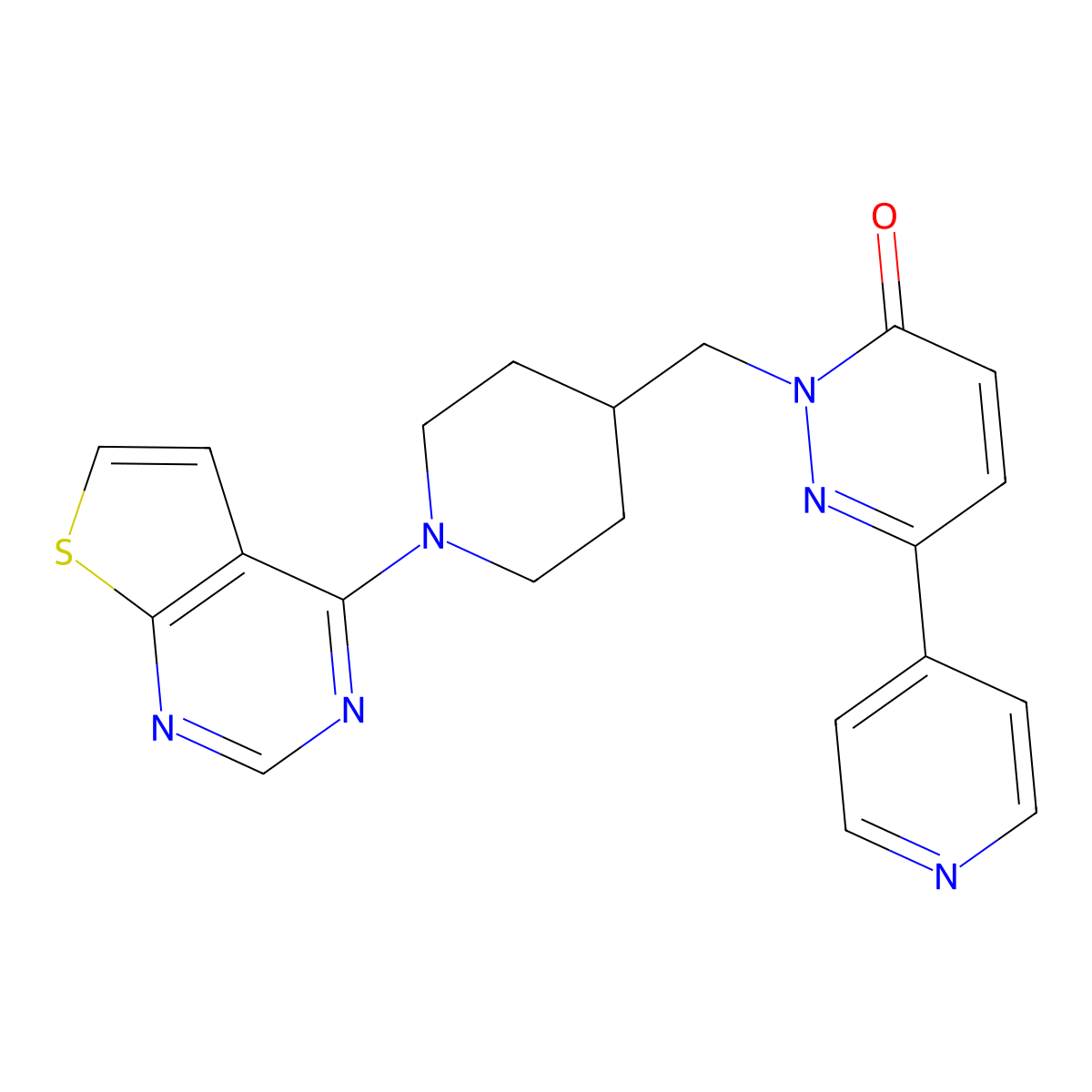 6-(Pyridin-4-yl)-2-[(1-{thieno[2,3-d]pyrimidin-4-yl}piperidin-4-yl)methyl]-2,3-dihydropyridazin-3-one molecular structure, CAS 2097922-12-6