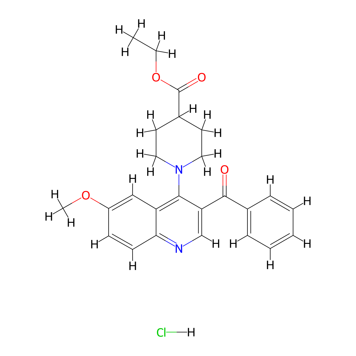 Ethyl 1-(3-benzoyl-6-methoxyquinolin-4-yl)piperidine-4-carboxylate hydrochloride molecular structure, CAS 2097922-13-7