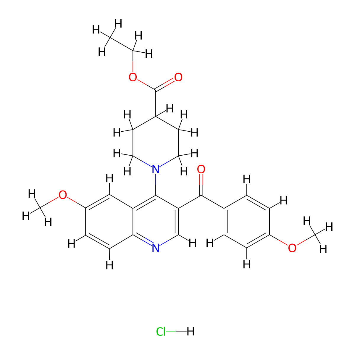 Ethyl 1-[6-methoxy-3-(4-methoxybenzoyl)quinolin-4-yl]piperidine-4-carboxylate hydrochloride molecular structure, CAS 2097922-16-0