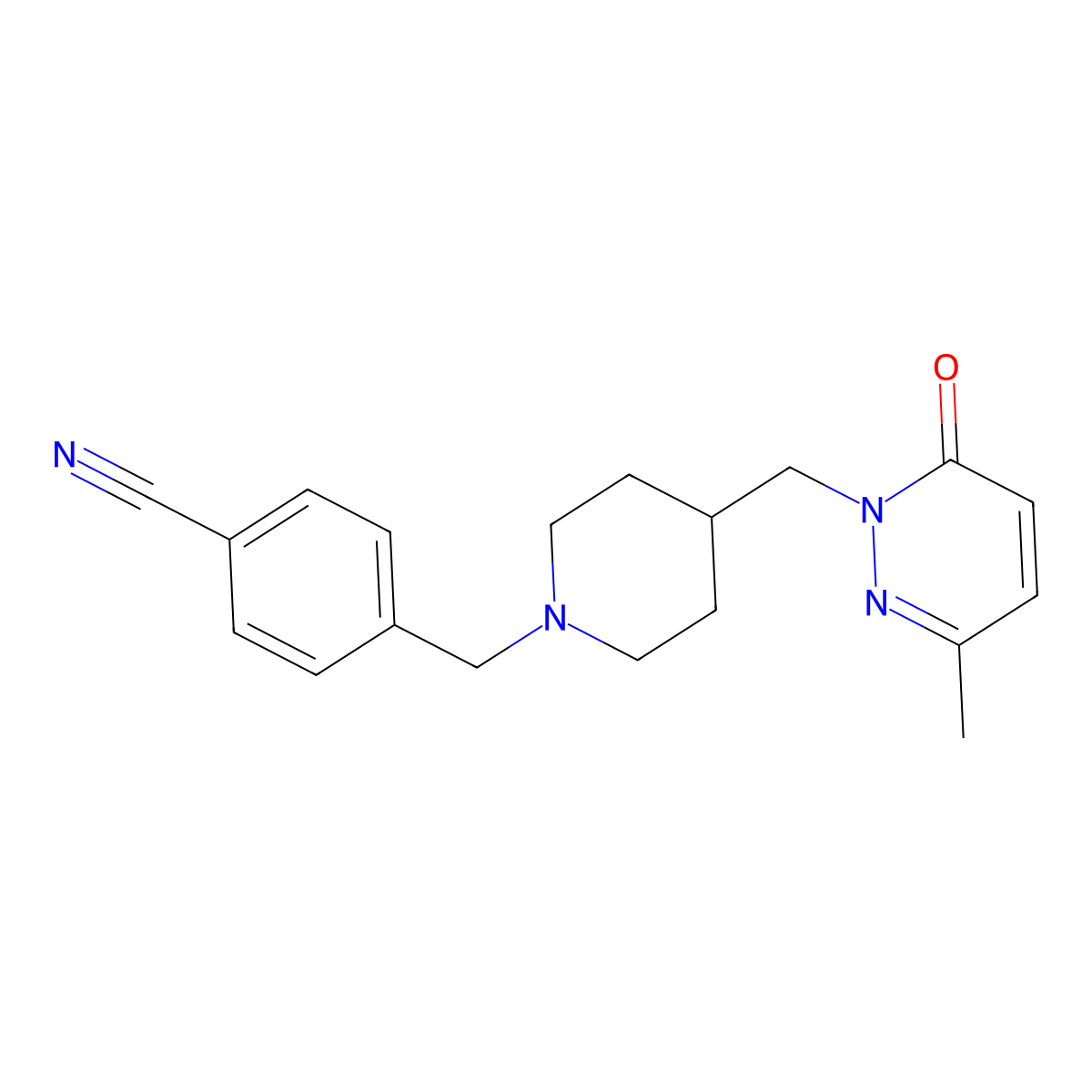 4-({4-[(3-Methyl-6-oxo-1,6-dihydropyridazin-1-yl)methyl]piperidin-1-yl}methyl)benzonitrile molecular structure, CAS 2097922-17-1