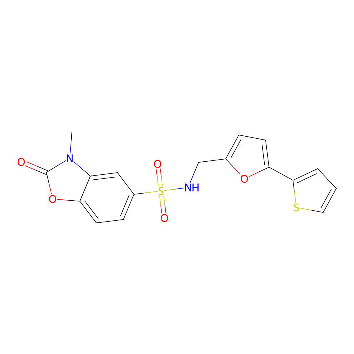 3-methyl-2-oxo-N-((5-(thiophen-2-yl)furan-2-yl)methyl)-2,3-dihydrobenzo[d]oxazole-5-sulfonamide molecular structure, CAS 2097922-21-7