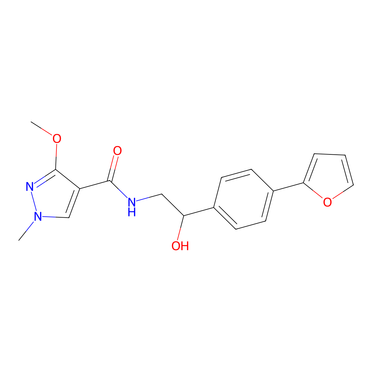 N-{2-[4-(furan-2-yl)phenyl]-2-hydroxyethyl}-3-methoxy-1-methyl-1H-pyrazole-4-carboxamide molecular structure, CAS 2097922-23-9