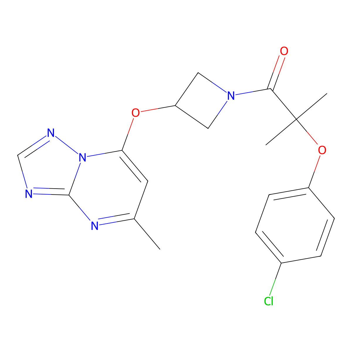 2-(4-Chlorophenoxy)-2-methyl-1-[3-({5-methyl-[1,2,4]triazolo[1,5-a]pyrimidin-7-yl}oxy)azetidin-1-yl]propan-1-one molecular structure, CAS 2097922-29-5