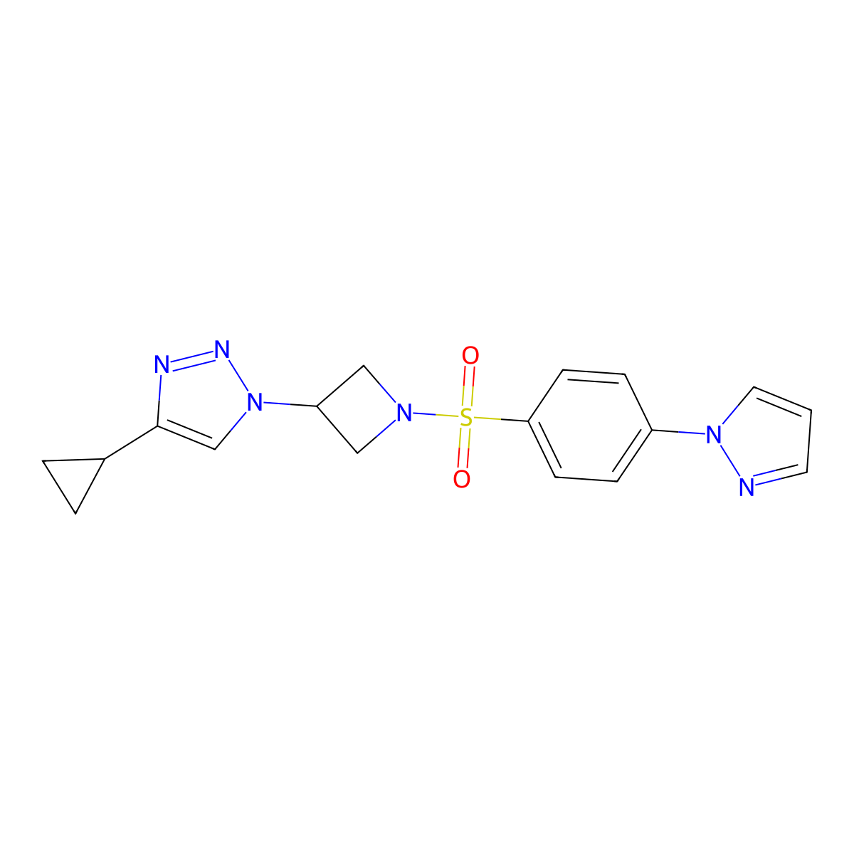 4-cyclopropyl-1-{1-[4-(1H-pyrazol-1-yl)benzenesulfonyl]azetidin-3-yl}-1H-1,2,3-triazole molecular structure, CAS 2097922-31-9
