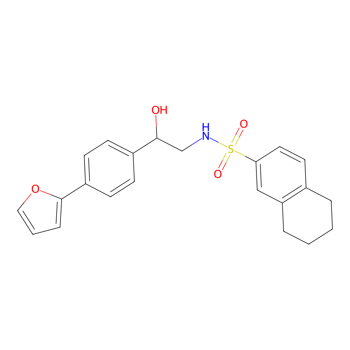 2-[4-(furan-2-yl)phenyl]-2-hydroxy-S-(5,6,7,8-tetrahydronaphthalen-2-yl)ethane-1-sulfonamido molecular structure, CAS 2097922-32-0