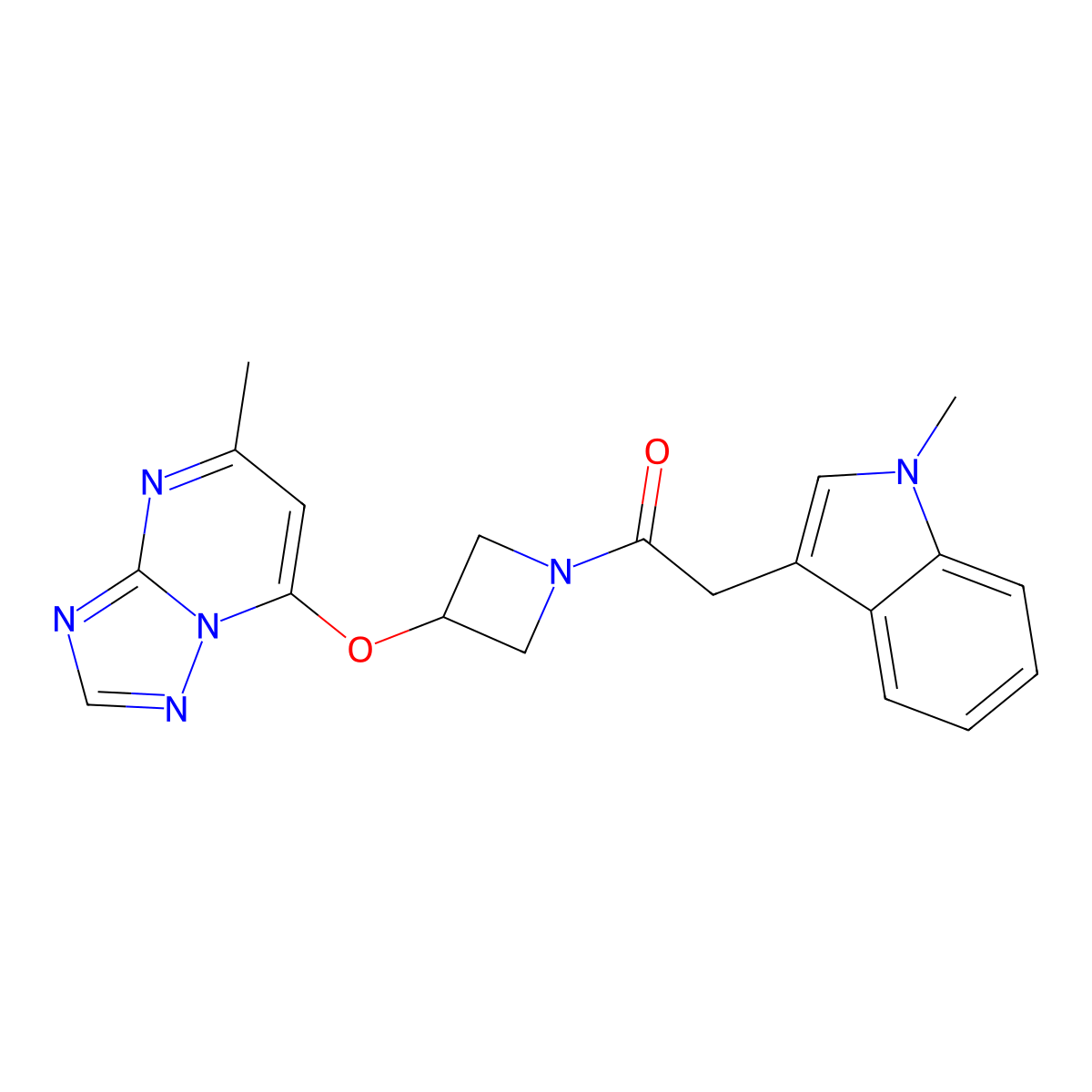 2-(1-methyl-1H-indol-3-yl)-1-[3-({5-methyl-[1,2,4]triazolo[1,5-a]pyrimidin-7-yl}oxy)azetidin-1-yl]ethan-1-one molecular structure, CAS 2097922-34-2