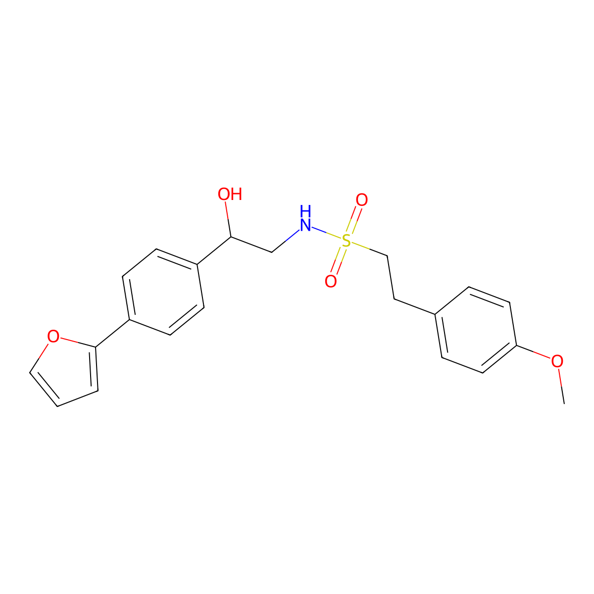N-{2-[4-(furan-2-yl)phenyl]-2-hydroxyethyl}-2-(4-methoxyphenyl)ethane-1-sulfonamide molecular structure, CAS 2097922-38-6