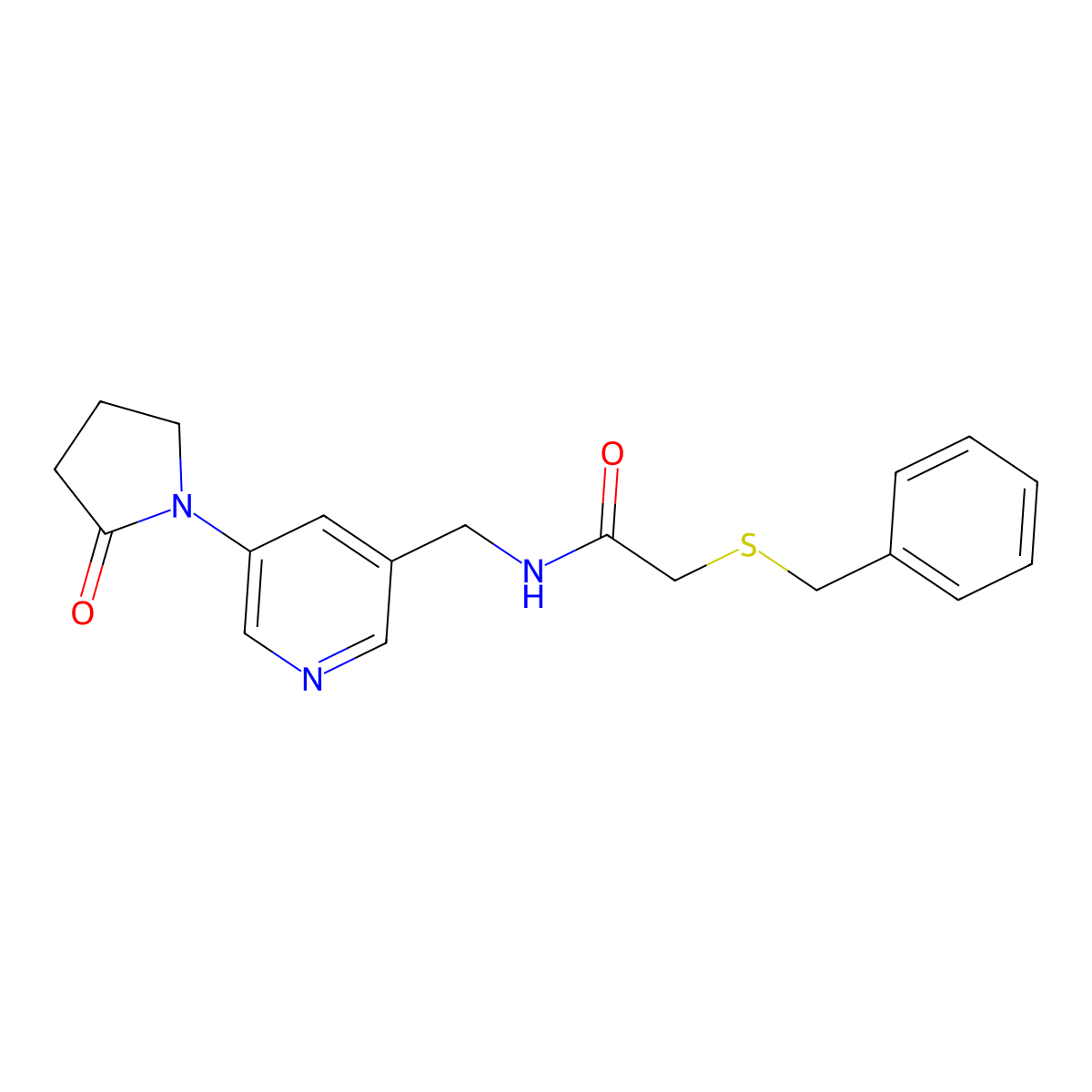 2-(benzylsulfanyl)-N-{[5-(2-oxopyrrolidin-1-yl)pyridin-3-yl]methyl}acetamide molecular structure, CAS 2097922-48-8