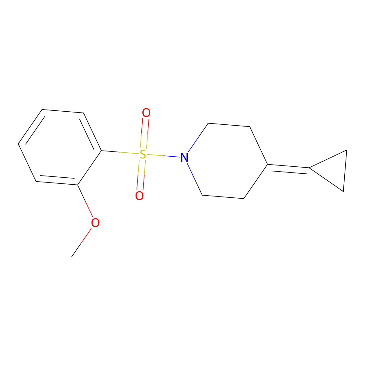 4-Cyclopropylidene-1-((2-methoxyphenyl)sulfonyl)piperidine molecular structure, CAS 2097922-50-2