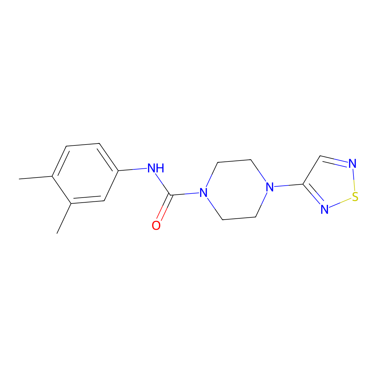 N-(3,4-dimethylphenyl)-4-(1,2,5-thiadiazol-3-yl)piperazine-1-carboxamide molecular structure, CAS 2097922-53-5