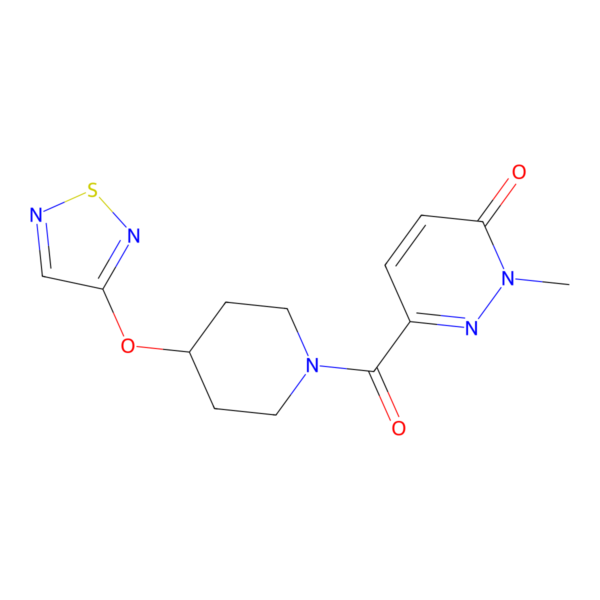 2-Methyl-6-[4-(1,2,5-thiadiazol-3-yloxy)piperidine-1-carbonyl]-2,3-dihydropyridazin-3-one molecular structure, CAS 2097922-54-6