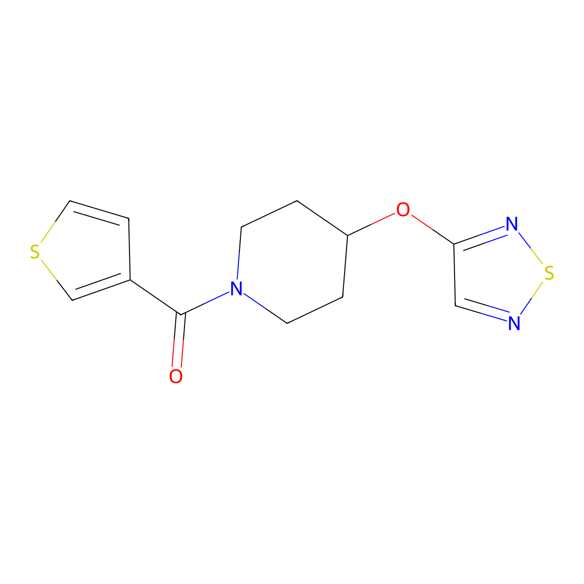 4-(1,2,5-Thiadiazol-3-yloxy)-1-(thiophene-3-carbonyl)piperidine molecular structure, CAS 2097922-58-0