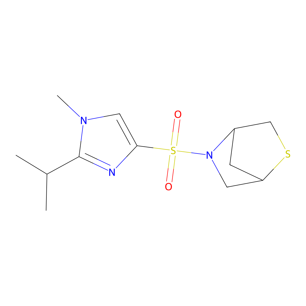 5-((2-isopropyl-1-methyl-1H-imidazol-4-yl)sulfonyl)-2-thia-5-azabicyclo[2.2.1]heptane molecular structure, CAS 2097922-59-1