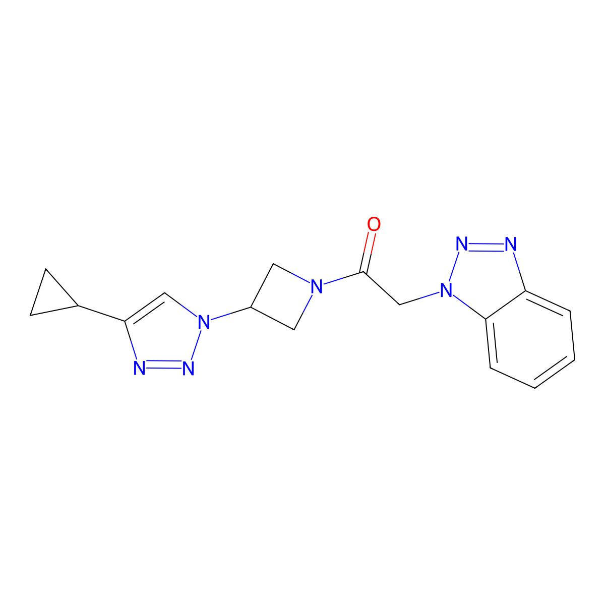 2-(1H-benzo[d][1,2,3]triazol-1-yl)-1-(3-(4-cyclopropyl-1H-1,2,3-triazol-1-yl)azetidin-1-yl)ethanone molecular structure, CAS 2097922-65-9