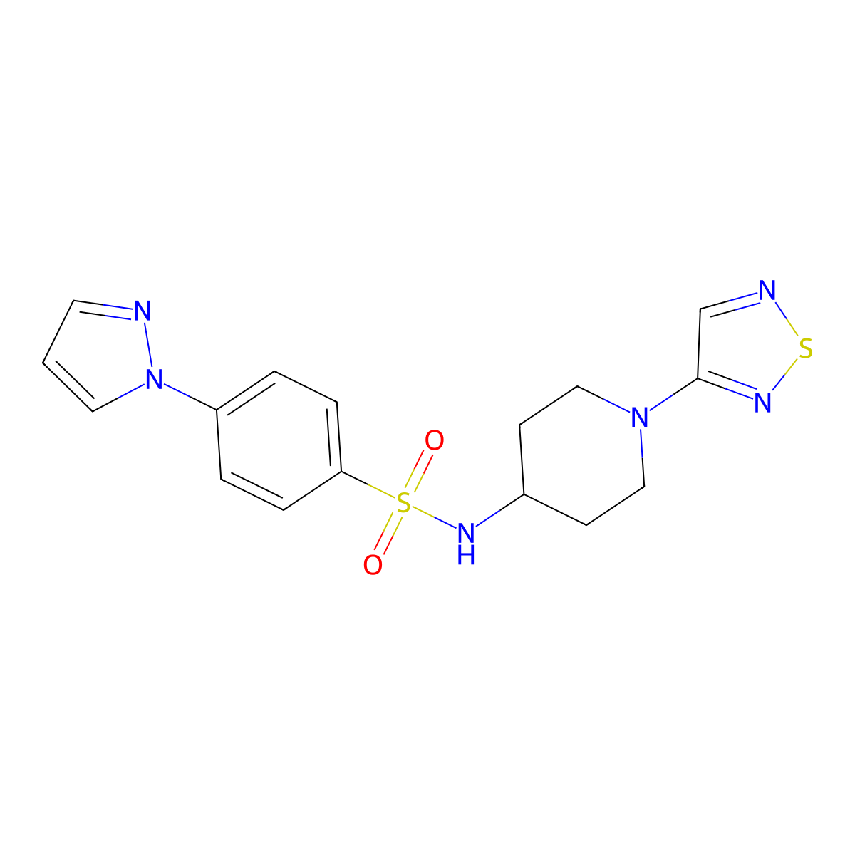 4-(1H-pyrazol-1-yl)-N-[1-(1,2,5-thiadiazol-3-yl)piperidin-4-yl]benzene-1-sulfonamide molecular structure, CAS 2097922-68-2