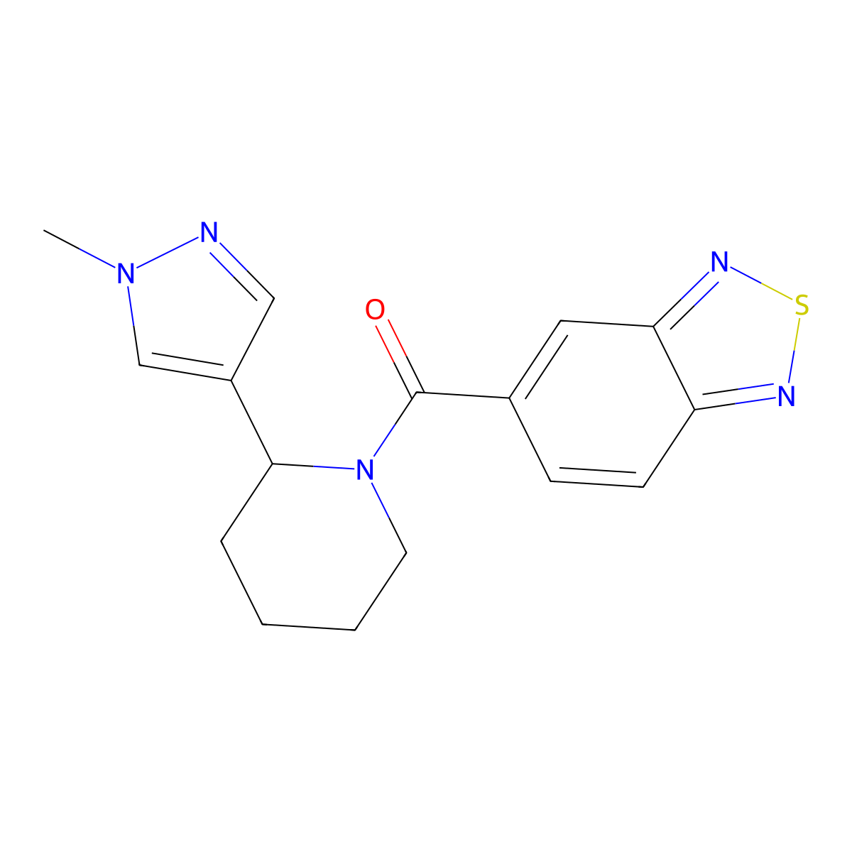 5-[2-(1-methyl-1H-pyrazol-4-yl)piperidine-1-carbonyl]-2,1,3-benzothiadiazole molecular structure, CAS 2097922-74-0