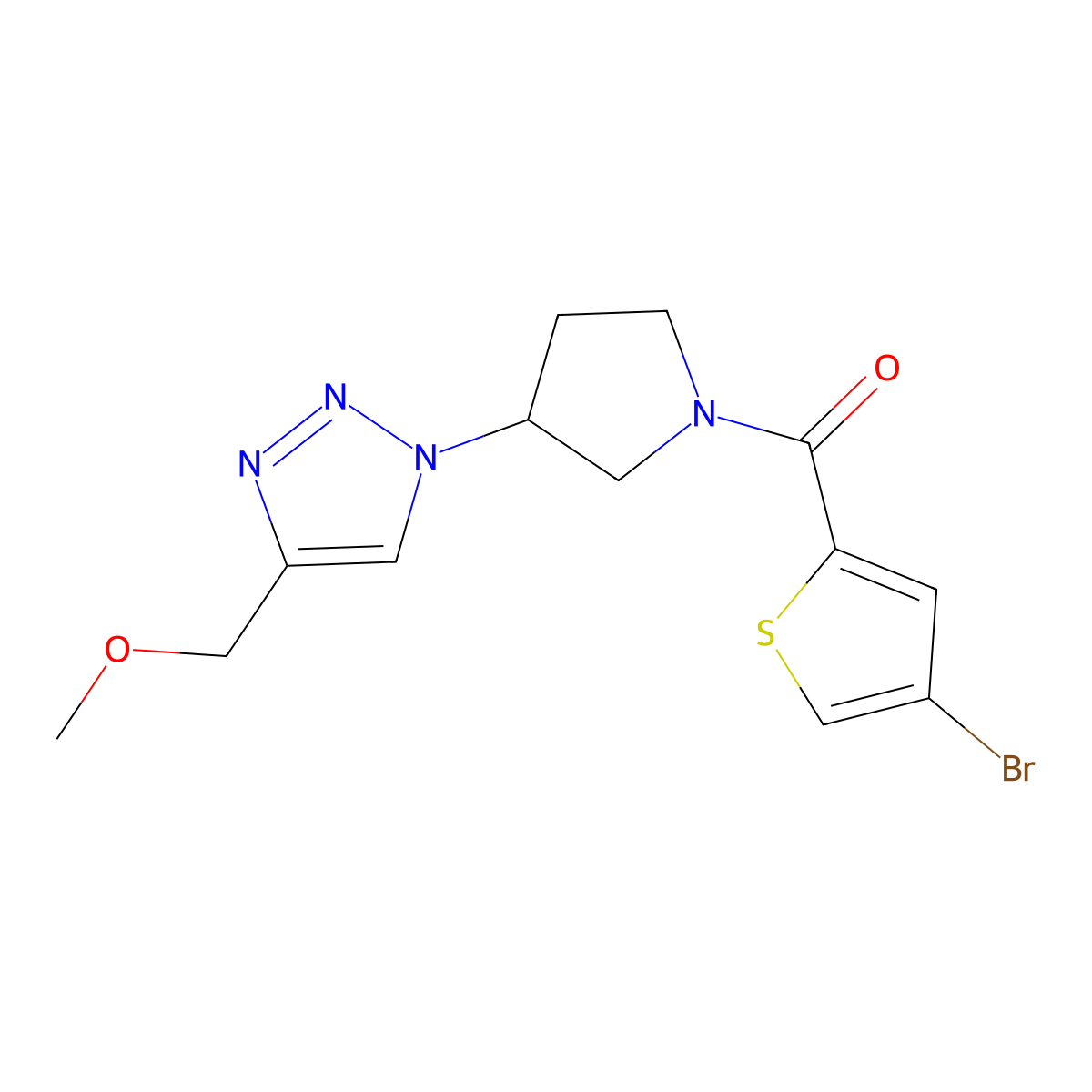 1-[1-(4-bromothiophene-2-carbonyl)pyrrolidin-3-yl]-4-(methoxymethyl)-1H-1,2,3-triazole molecular structure, CAS 2097922-77-3