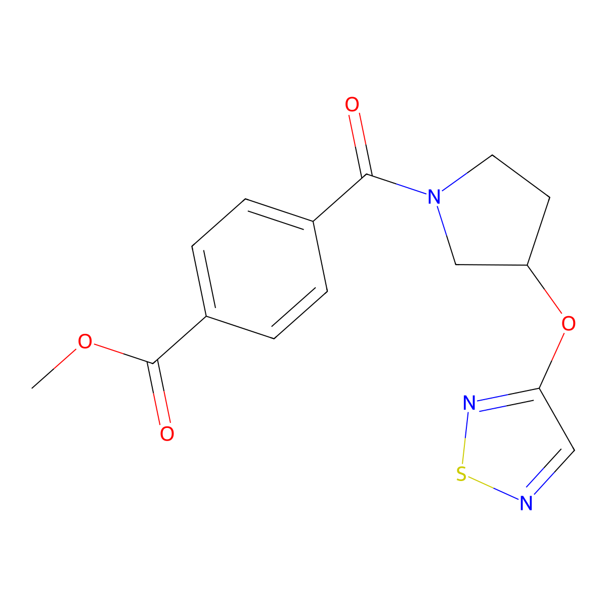 Methyl 4-[3-(1,2,5-thiadiazol-3-yloxy)pyrrolidine-1-carbonyl]benzoate molecular structure, CAS 2097922-81-9