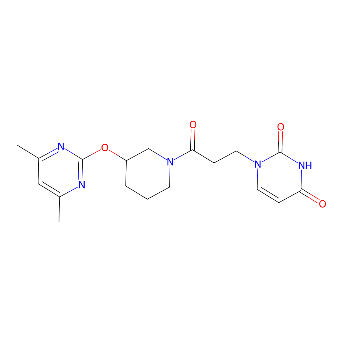 1-(3-(3-((4,6-dimethylpyrimidin-2-yl)oxy)piperidin-1-yl)-3-oxopropyl)pyrimidine-2,4(1H,3H)-dione molecular structure, CAS 2097922-83-1