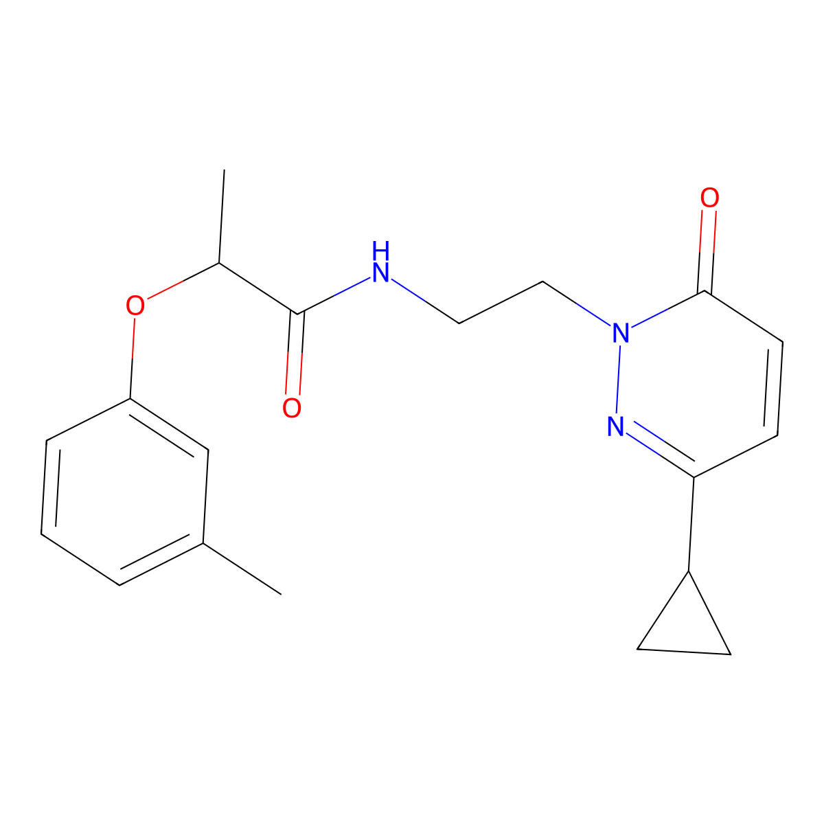 N-(2-(3-cyclopropyl-6-oxopyridazin-1(6H)-yl)ethyl)-2-(m-tolyloxy)propanamide molecular structure, CAS 2097922-85-3