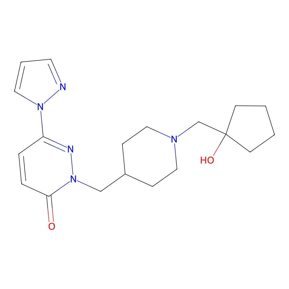 2-({1-[(1-hydroxycyclopentyl)methyl]piperidin-4-yl}methyl)-6-(1H-pyrazol-1-yl)-2,3-dihydropyridazin-3-one molecular structure, CAS 2097922-86-4