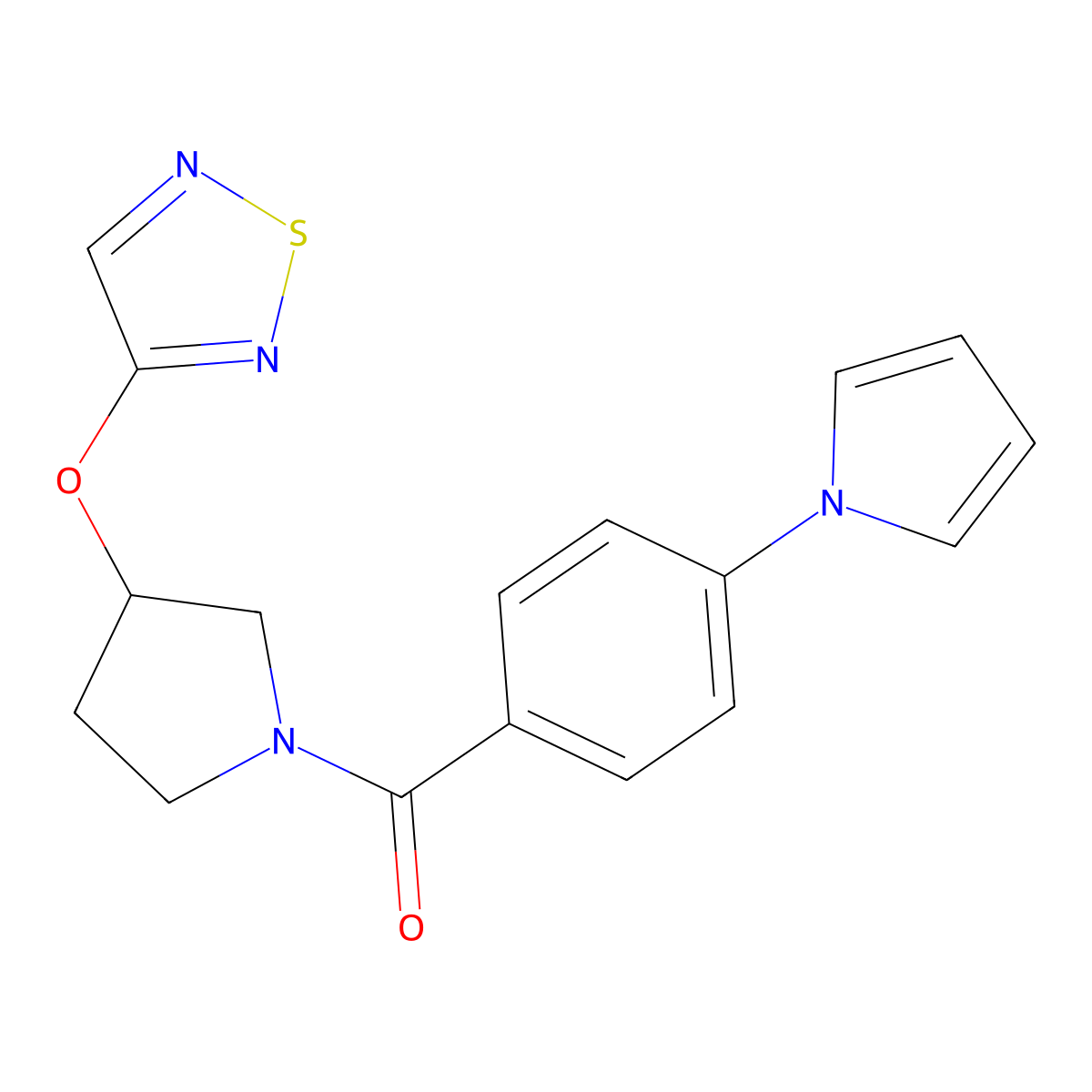 (3-((1,2,5-thiadiazol-3-yl)oxy)pyrrolidin-1-yl)(4-(1H-pyrrol-1-yl)phenyl)methanone molecular structure, CAS 2097922-87-5
