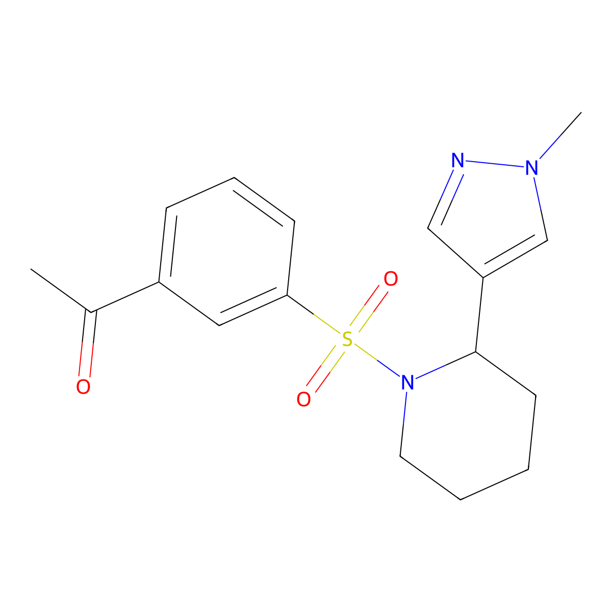 1-(3-{[2-(1-methyl-1H-pyrazol-4-yl)piperidin-1-yl]sulfonyl}phenyl)ethan-1-one molecular structure, CAS 2097922-89-7