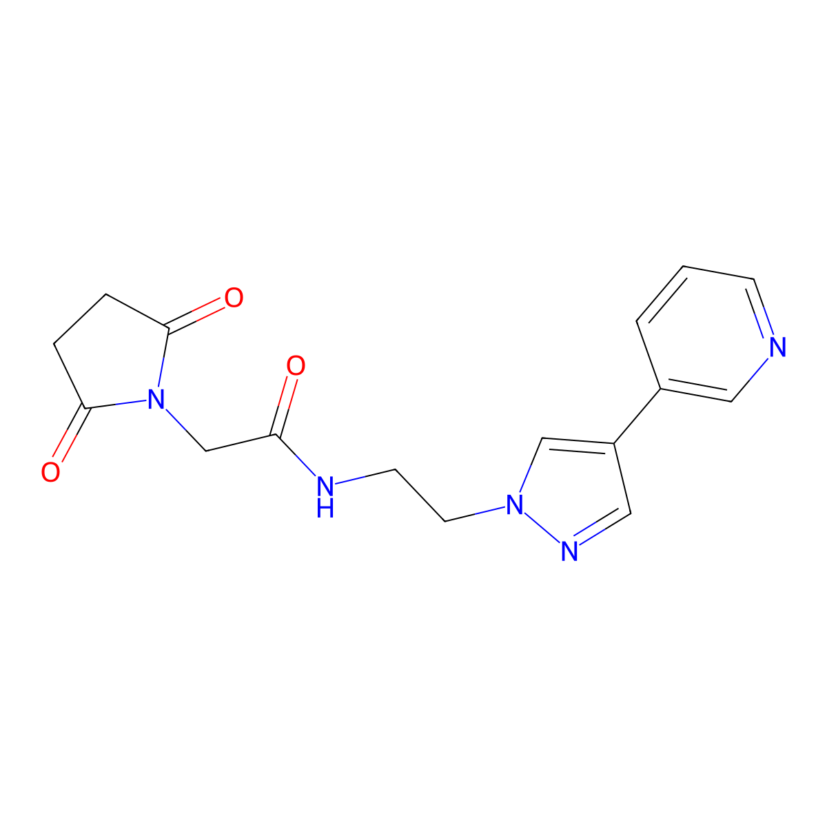 2-(2,5-dioxopyrrolidin-1-yl)-N-{2-[4-(pyridin-3-yl)-1H-pyrazol-1-yl]ethyl}acetamide molecular structure, CAS 2097922-98-8