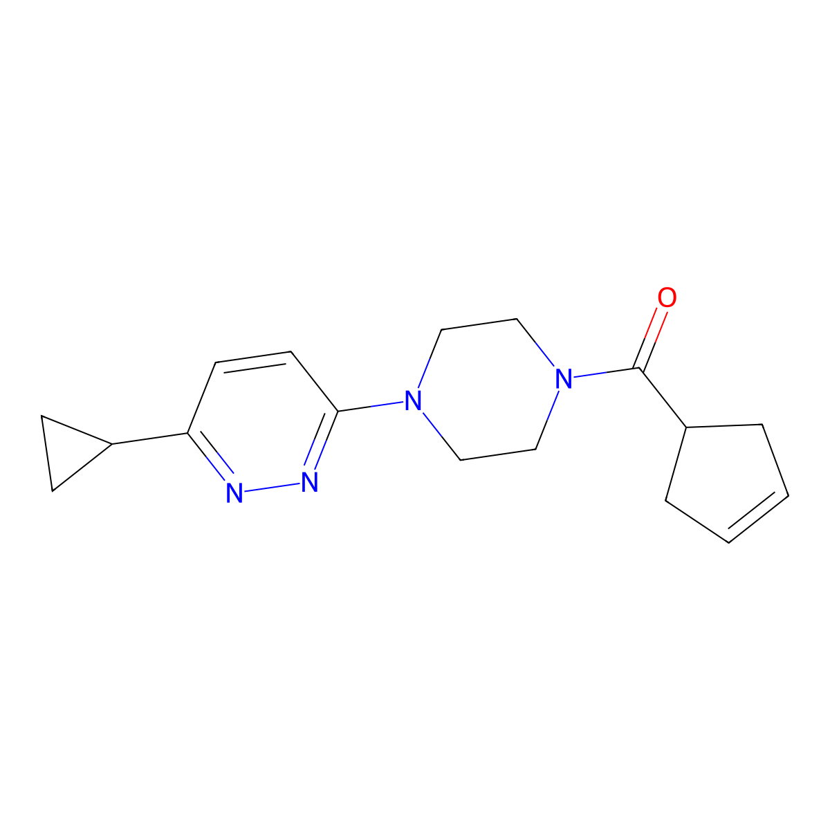 Cyclopent-3-en-1-yl(4-(6-cyclopropylpyridazin-3-yl)piperazin-1-yl)methanone molecular structure, CAS 2097922-99-9