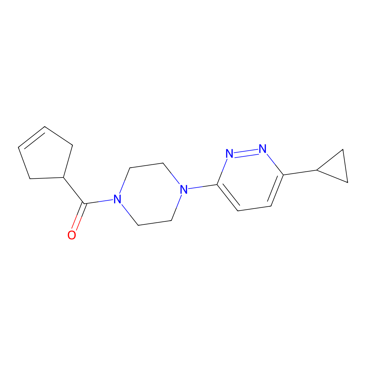 Cyclopent-3-en-1-yl(4-(6-cyclopropylpyridazin-3-yl)piperazin-1-yl)methanone molecular structure, CAS 2097922-99-9