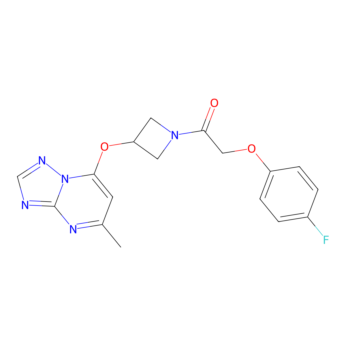 2-(4-Fluorophenoxy)-1-[3-({5-methyl-[1,2,4]triazolo[1,5-a]pyrimidin-7-yl}oxy)azetidin-1-yl]ethan-1-one molecular structure, CAS 2097923-01-6