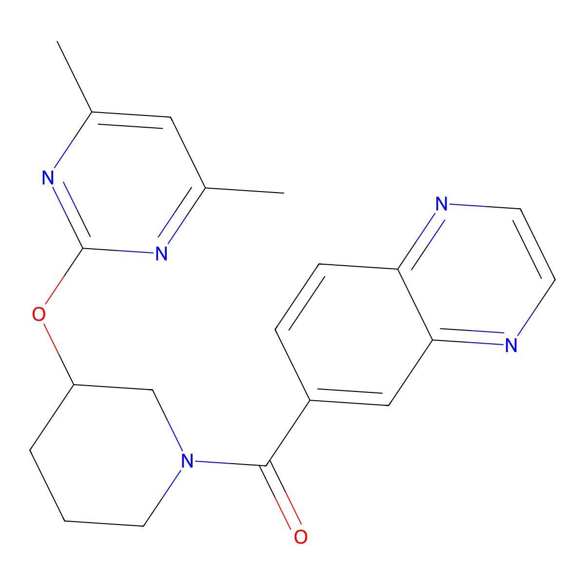 (3-((4,6-Dimethylpyrimidin-2-yl)oxy)piperidin-1-yl)(quinoxalin-6-yl)methanone molecular structure, CAS 2097923-02-7
