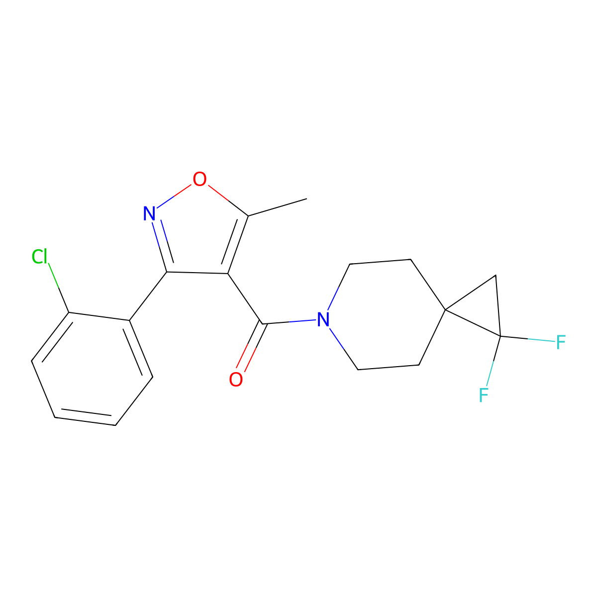 (3-(2-Chlorophenyl)-5-methylisoxazol-4-yl)(1,1-difluoro-6-azaspiro[2.5]octan-6-yl)methanone molecular structure, CAS 2097923-10-7