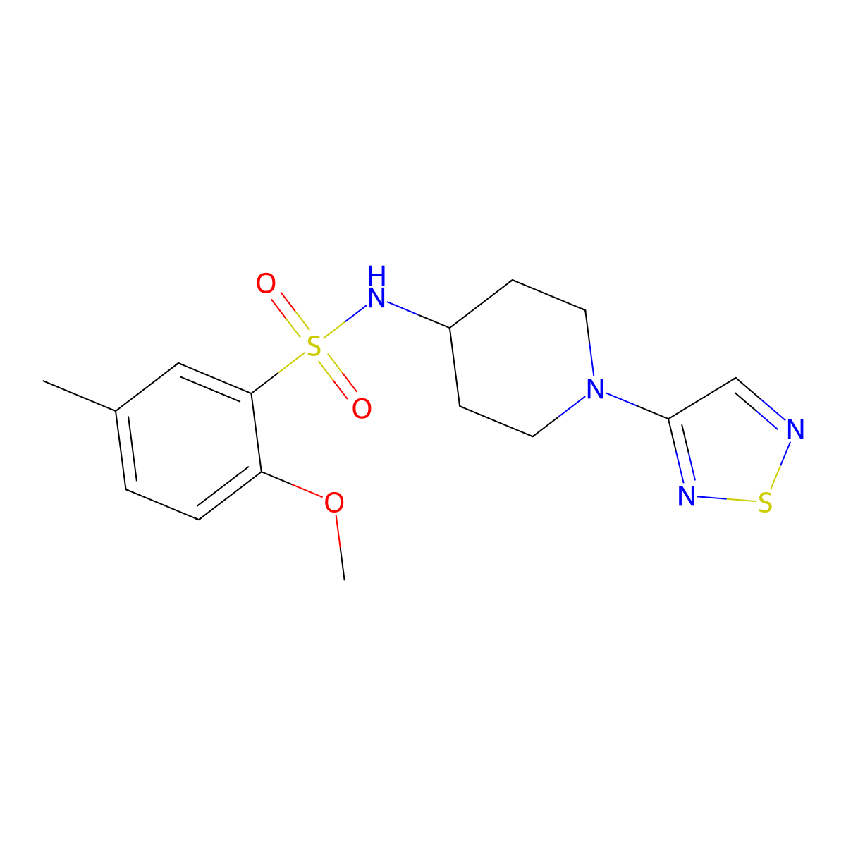2-methoxy-5-methyl-N-[1-(1,2,5-thiadiazol-3-yl)piperidin-4-yl]benzene-1-sulfonamide molecular structure, CAS 2097923-24-3