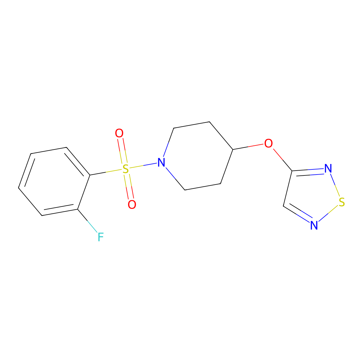 1-(2-Fluorobenzenesulfonyl)-4-(1,2,5-thiadiazol-3-yloxy)piperidine molecular structure, CAS 2097923-28-7