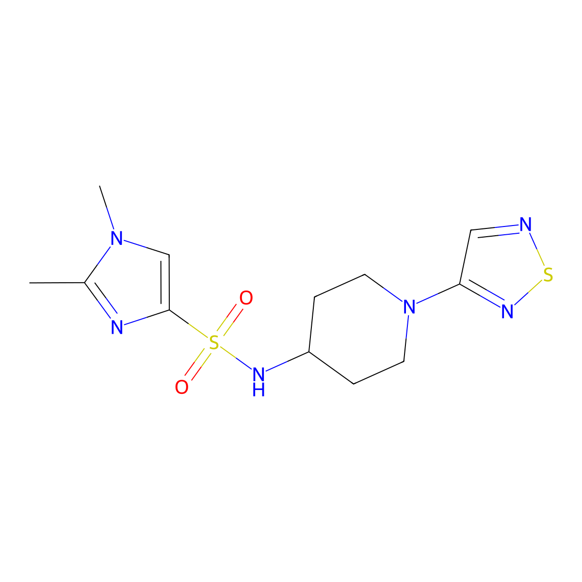 1,2-dimethyl-N-[1-(1,2,5-thiadiazol-3-yl)piperidin-4-yl]-1H-imidazole-4-sulfonamide molecular structure, CAS 2097923-29-8