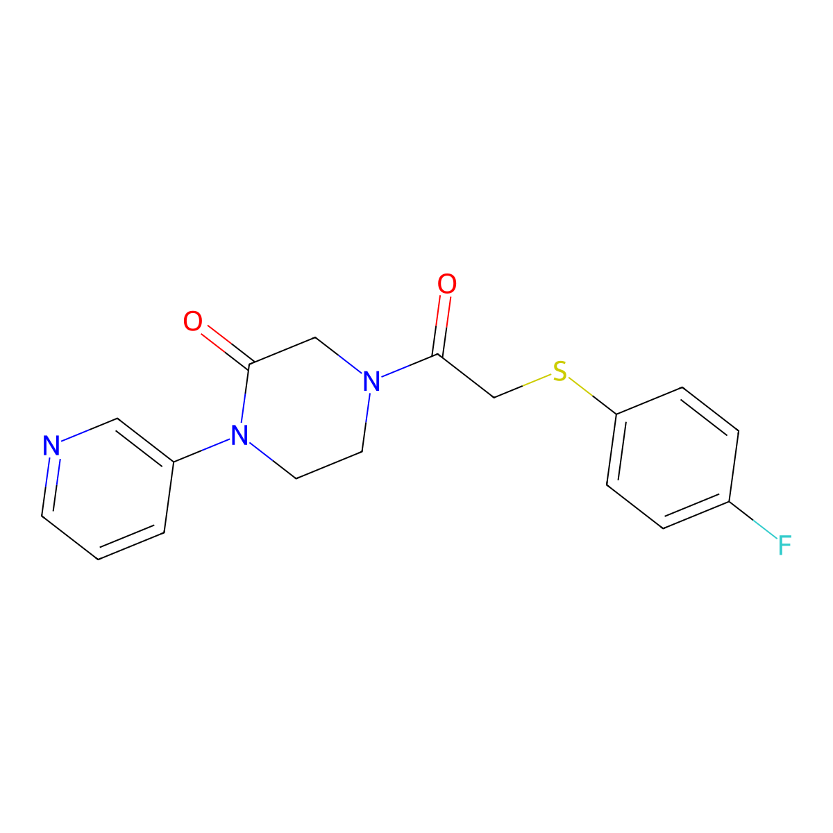 4-{2-[(4-Fluorophenyl)sulfanyl]acetyl}-1-(pyridin-3-yl)piperazin-2-one molecular structure, CAS 2097923-31-2